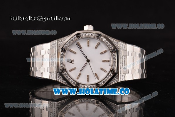 Audemars Piguet Royal Oak 41 Asia 2813 Automatic Diamonds/Steel Case with White Dial Diamonds Bezel and Stick Markers (EF) - Click Image to Close
